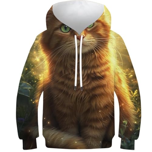 Sweat à capuche enfant motif chat doré, cadeau idéal pour garçon