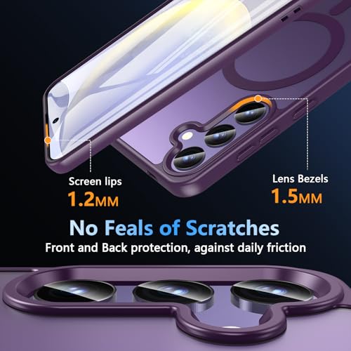 Image of OWKEY for Galaxy S24|S25 Case 6.2'',Magnetic Samsung Galaxy S24 /S25 Case for Magsafe with Tempered Glass Screen Protector, [Shockproof Military] Translucent Back Slim Bumper Cover S24 S25 Case,Purple