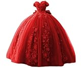 TRHTX Puffy Tulle Red Quinceanera Dresses Ball Gown Princess Sweet 15 Dresses for Quinceanera Off Shoulder Prom Dresses Long for Vestidos de 15 anos with Bow-Knot 8