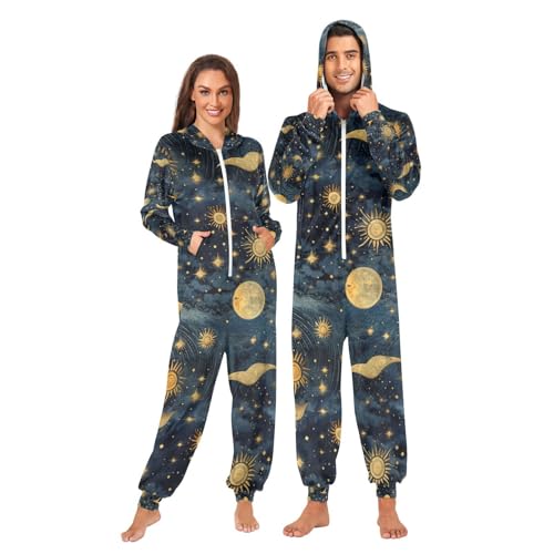 Amazon.com: UMIRIKO Boho Gold Moon Sun Adult Onesie Pajamas for