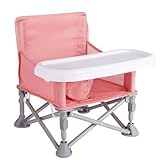 Furmubei Portable Baby Booster Seat with Tray, Toddler Booster seat for Dining, Camping, Travel, Baby Beach Chair 6 Months to 3 Years Old Indoor Outdoor Use Pink