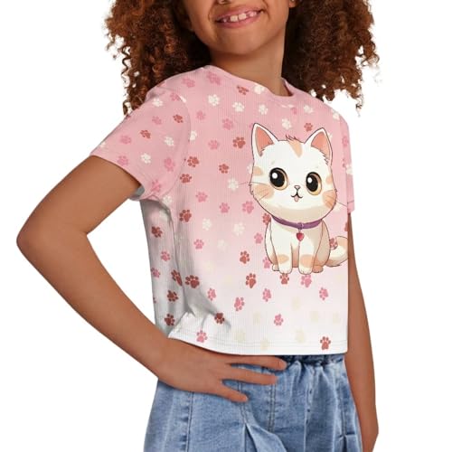 Image of Girls Summer Crop Top Outfits Short Sleeve T Shirts Kids Cute Clothes Tees Blouse