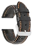 18mm Replacement Leather Watch Band - Alligator Grain - Black w/ orange stitching Watch Strap