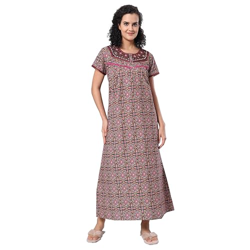 Image of Evolove Women's Cotton Long Maxi Night Gown Nighty Dress with Pocket, Super Soft Comfortable (LNG-Cotton-2)