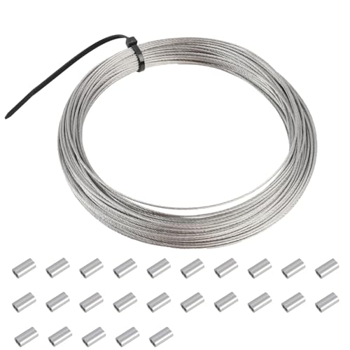 Drahtseil Edelstahl 25m 1mm, 7x7 Struktur, Hochfestes 304 Edelstahlseil Ohne Ummantelung, mit 25 Hülsen – Ideal für Wäscheleine, Balkon, Garten, Terrasse, DIY-Projekte Drahtseil Edelstahl 25m 1mm, 7x7 Struktur, Hochfestes 304 Edelstahlseil Ohne Ummantelung, mit 25 Hülsen – Ideal für Wäscheleine, Balkon, Garten, Terrasse, DIY-Projekte
