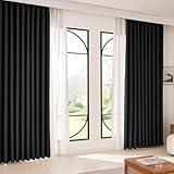 KAMIMORI カーテン 4枚セット 135cm丈 幅70cm 遮光カーテン 小窓 1級遮光 4枚組 おしゃれ 無地 断熱 防寒 保温 防音 省エネ 昼夜目隠し UVカット アジャスターフック付き 北欧 シンプル 洗える 寝室 リビング用 一人暮らし 引っ越し(遮光2枚＋レース2枚）ブラック