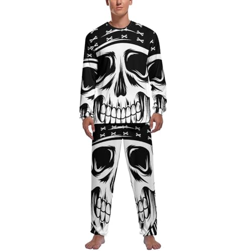 Pijama homme crâne floral : ensemble haut manche longue et pantalon de nuit