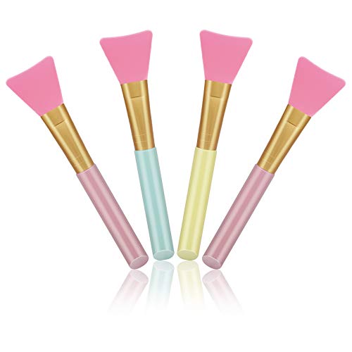 Cuttte 4pcs Silicone Face Mask Brushes, Flexible Facial Mud Mask Applicator Brush, Hairless Moisturizers Applicator Tools, Soft Face Mask Applicator for Mud, Clay, Charcoal Mixed Mask (Peach)