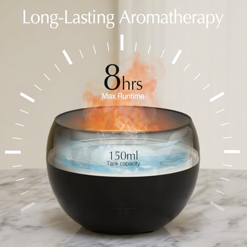 SALKING 2 Pack Flame Essential Oil Diffusers for Home, 150ml Fire Ultrasonic Diffusers for Essential Oils, Aromatherapy Diffuser with Auto-Off Function for Home, Office, Bedroom, Gift (White & Black) - Image 4