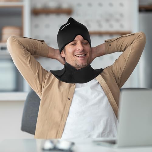 Image of ComfiTECH Migraine Relief Cap, Head Neck Ice Pack Wrap Gel Set, Black, L | Flexible after Frozen, Cold Cap & Cervical Cold Pack, Relieve Head & Eye, Stiff Neck, Office Tension, Sports Soreness