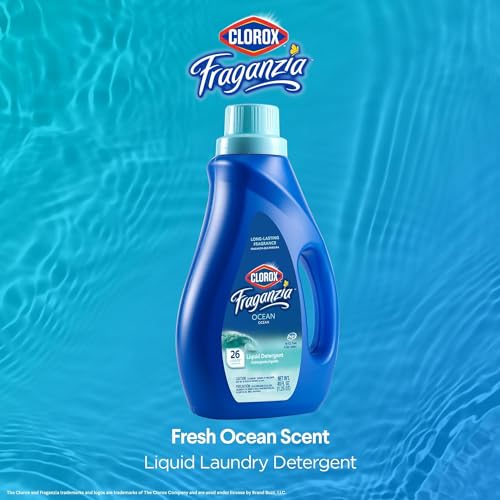 Image of Clorox Fraganzia Liquid Laundry Detergent, Ocean Scent - HE Compatible for All Front and Top Load Washing Machines, Light Crisp Beachy Fragrance, 26 Loads per Bottle, 40 Fl Oz - 6 Pack