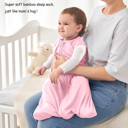 Image of Viforu Rayon from Bamboo Sleep Sack Baby Wearable Blanket 0.5 Tog Sleeping Bag 0-6 Months Soft Newborn Sleeper 2-way Zipper Sleepsack Girls Boys Swaddle Blanket Sacks Grey Pink
