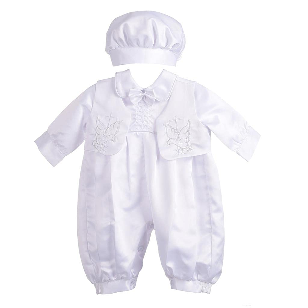 Lito Angels Satin Taufkleidung Taufanzug mit Hut für Baby Junge, Taufe Strampler Body Weiss Anzug, Größe 0-18 Monate