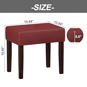 Vanity stool chair with wood legs makeup chair for vanity modern accent ottoman footstool for makeup room living room bedroom room red  urban country home decor