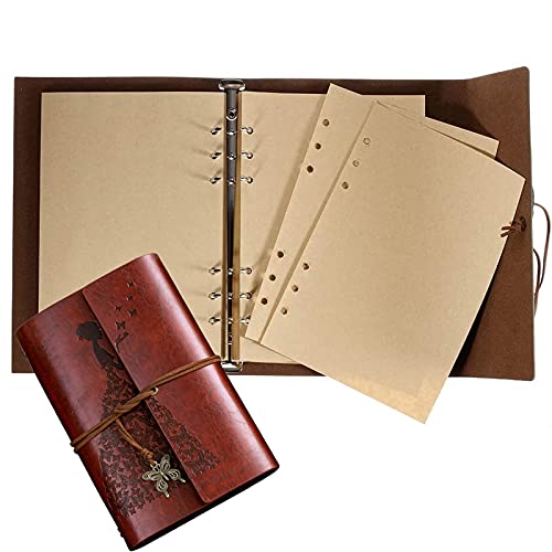 Diario de viaje recargable con páginas en blanco Álbum de fotos para diseñar usted mismo Álbum cuaderno de bocetos de cuero Libro de visitas vintage 80 páginas 22x27,3cm mariposa A6 rojo marrón Cover