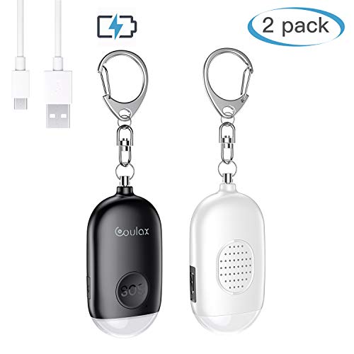 COULAX Security Personal Alarm Keychain, 130db Safe Personal Alarms with USB Rechargeable, LED