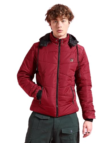 Image of The Indian Garage Co Men Black Regular Fit Solid Hooded Puffer Jacket