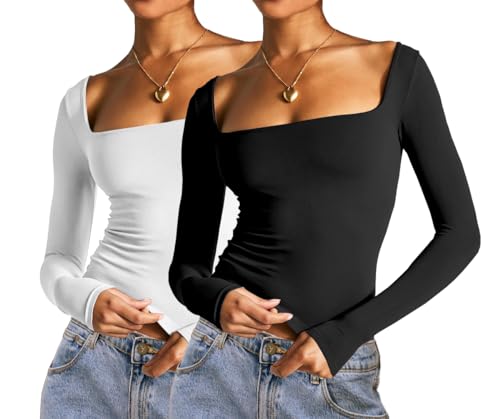 トップス CONP Double-Layer Hollow Top Zainafacai Womens Round Neck Long Sleeve Shirts Flowy Double