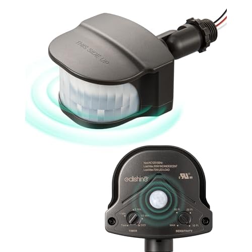 EDISHINE 240° & 360° Motion Sensor, Replacement Motion Detector for Outdoor Lights, Adjustable Time & Detection Range Up to 60FT, 3 Modes PIR Motion Sensor for Floodlight, Brown, UL Listed