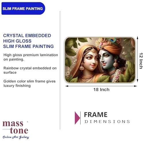 Image of Masstone Radha Krishna Crystal Embedded High Gloss Wall Painting, Golden Slim Frame, 45x30 Cm Wall Art for Living Room, Bedroom, Office & Home Decor (CRG29)