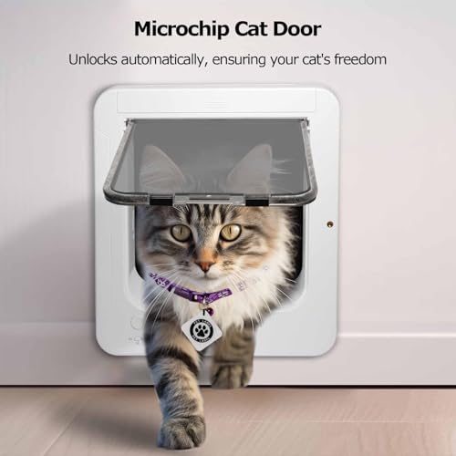 Chatière électronique avec reconnaissance par puce - Verrouillage à 4 voies - Télécommande - Joint résistant aux intempéries - Installation facile - Pour chats jusqu'à 11,3 kg