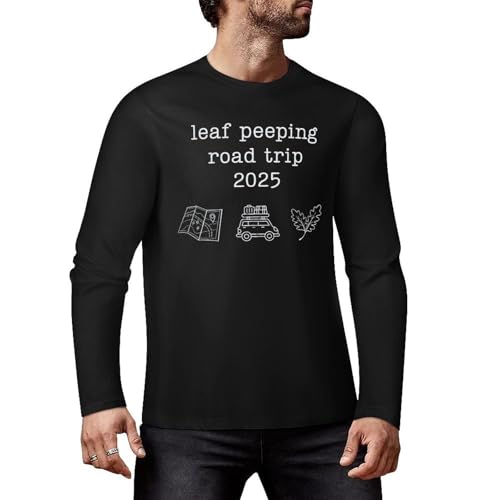 Camiseta de manga larga con estampado de hojas de otoño para hombres y mujeres, Estilo negro, XL