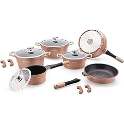 Royalty Line Sartenes Marmol Royalty Line RL-HS1014M - Batería de Cocina de 14 Piezas, Revestimiento de mármol
