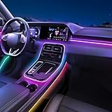 118' Acrylic Interior Car Lights, 0.08in Ultra-Thin Thickness Ambient Lighting Kits with Smart APP, RGB 2 in 1 USB Powered Car LED Strip Light Music Sync Neon Strip for Vehicle (2 * 59in)