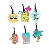 BESTYASH 6piezas Etiquetas De Equipaje Temática De Playa Diseño Creativo De Cocotero y Sombrero Para Mochila y Maleta Nombre y Forma De Gafas De Sol Conchas Sombrero De