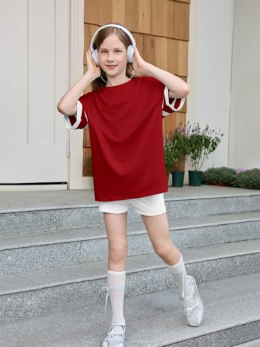 Image of Girls Oversized T Shirts Kids Summer Striped Short Sleeve Tops Casual Crewneck Tees 5-14 Years