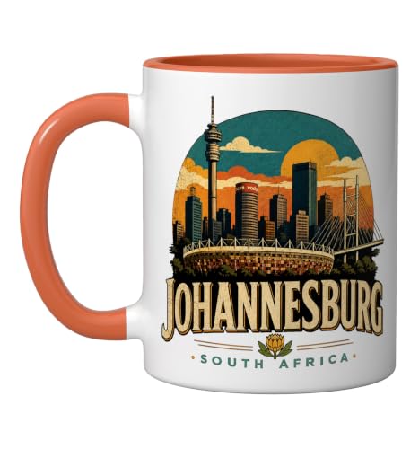 Vintage Johannesburg South Africa Travel Landmark Gift Ceramic Mug, Orange/White, 11oz