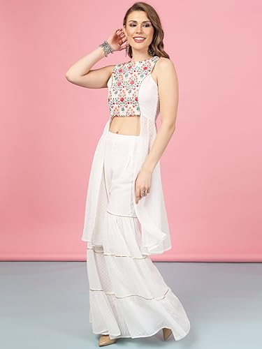 Image of A.T.U.N. (ALL THINGS UBER NICE) Womens Floral Printed Angrakha Pure Cotton Kurta with Palazzos & Dupatta Set | Traditional Ethnic Wear Clothing Set