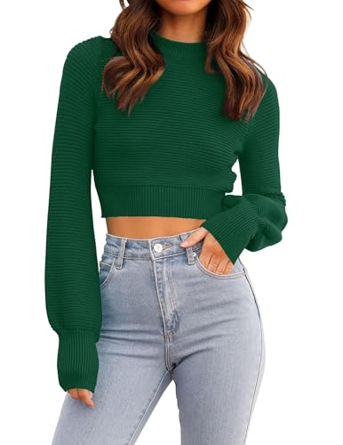 Image of ZESICA Women's Fall Mock Neck Cropped Sweaters 2026 Long Sleeve Soft Ribbed Knit Pullover Tops Winter Fashion Outfits