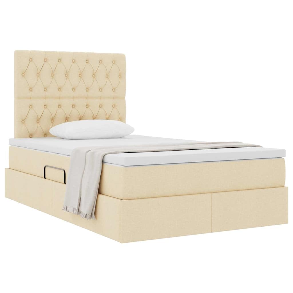 Cama de almacenamiento con colchón crema de 120 x 190 cm, material con marco de metal, cabecero, elevador lateral hidráulico, amplio espacio de almacenamiento y estante para dormitorio