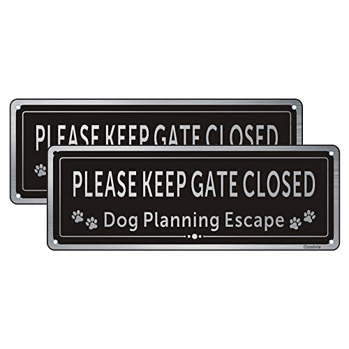 Goodvia 2-Pack Please Close The Gate Sign Dog Brushed Aluminium 3.5 x 9.8 Inches
