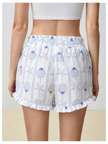 Image of MakeMeChic Women's Gingham Ruffle Lounge Shorts Elastic High Waist Pajamas Boxer Shorts