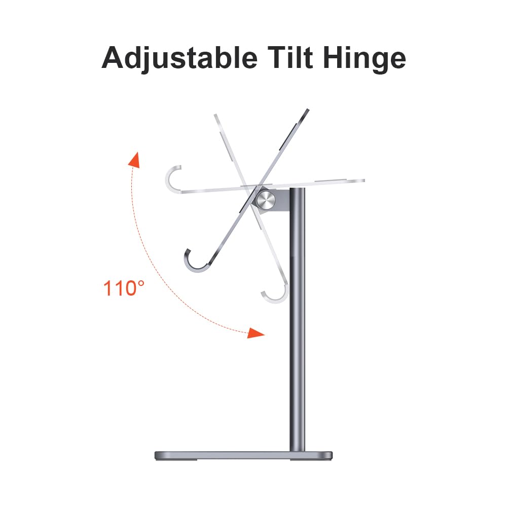 Qwiizlab Soporte para escritorio, compatible con teléfono, tablet, iPad Pro/Air/Mini, inclinación ajustable de 80°, hecho de aleación de aluminio (gris espacial)
