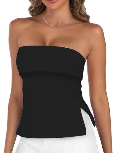 AURUZA Tube Tops for Women Strapless Backless Bandeau Top Sexy Going Out Trendy Off Shoulder Side Split Summer Bustier Tops2
