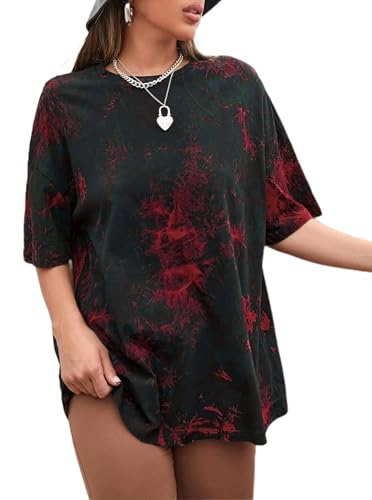 Image of Remidoo Women's Casual Oversized T Shirt Short Sleeve Graphic Tee Letter Tie Dye Shirts
