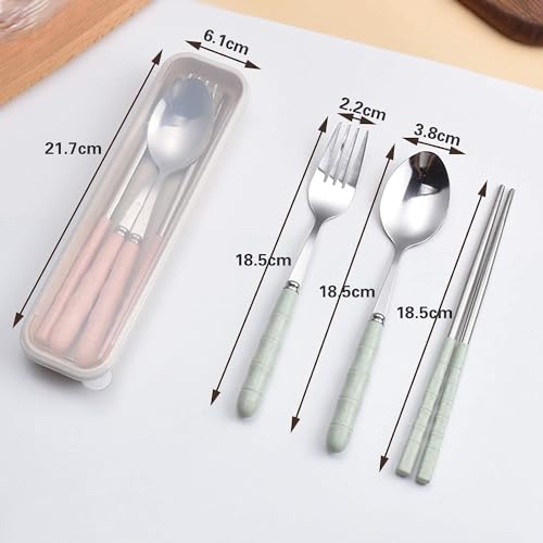 Image of Favria 3 Piece Stainless Steel Spoon,Fork and Chopstick Portable Travel Spoon Box Anti Slip Cutlery Set for Office Lunch Box,Travel, School,Picnics,Camping and Outdoor Home Utensil Set (Beige)