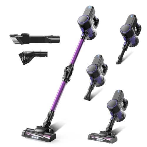Escoba Aspiradora Sin Cable, Aspiradora Sin Cable Potente con Tanque de Agua y dos Tipos de Cepillos para Eliminar Ácaros del Polvo, para Hogar Suelos Alfombras Pelo de Mascotas (Morado Oscuro)