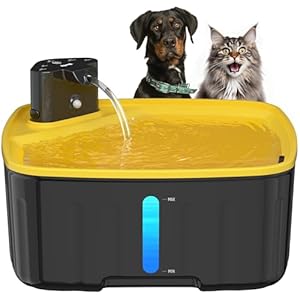 Kittyspout Fuente de Agua para Perros Sin Cable, 8L Fuente para Gatos/Perros con Sensor, Batería Recargable de 5000mAh Integrada (Amarillo, Amarillo)