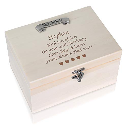 De Walden Men's 40th Birthday Gift Personalised Pine Keepsake Box