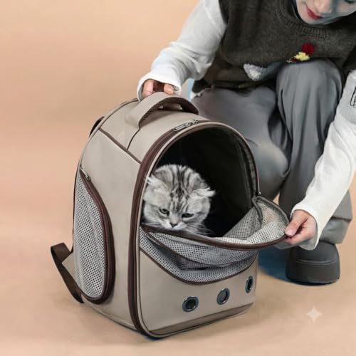 Image of Large Cat Backpack Carrier ExpandablePet Carrier Backpack for Small Medium Cats Fit Up to 18 Lbs, Foldable Puppy Backpack Carrier for Travel,Hiking (White, Brown)