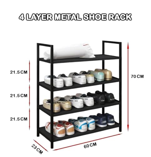 Image of Metal Shoe Rack for Home, Adjustable & Stackable Waterproof Open-Tier Shoe Rack DIY Multi-Purpose Portable Carbon Steel Shoe Stand for Closet Entryway (4-Tier)