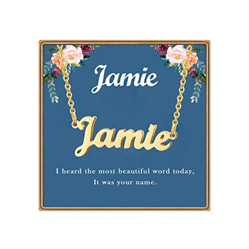 Ldurian Custom Name Necklace, Jamie Name Plate Pendant Necklace Pre Gifts, Charm Necklaces Jewelry for Birthday Anniversary
