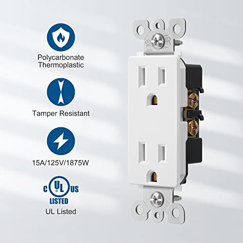 Dewenwils Decorator Receptacle Outlet, Child Safe Tamper-Resistant Wall Outlet, Self-Grounding Residential Grade Outlet, 15A 125V, Ul Listed, 10-Pack #TOP1