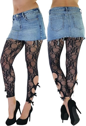 Image of ToBeInStyle Women's Single Floral Lace Fishnet Tights Footless & Stirrup Design