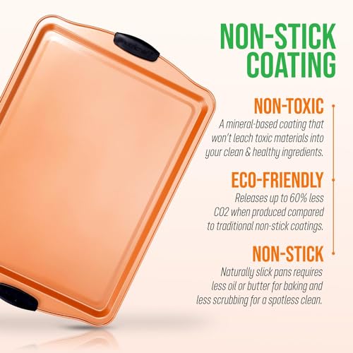 NutriChef Large Nonstick Cookie Sheet for Baking - 17" x 11" Carbon Steel Kitchen Oven Baking Pan, Premium Restaurant Grade Bakeware w/Black Silicone Handles - Easy to Clean, Copper by NutriChef - Image 6