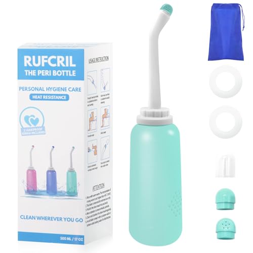 RUFCRIL Portable Travel Bidet with Carry Bag TPE Material for High Temperature Resistance 500ml Capacity with 2 Sealing Rings Essentials for Postpartum Perineal Care Hemorrhoid Treatment (Green)